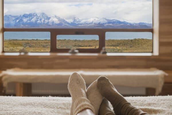 View of Lake Sarmiento and Torres del Paine from Tierra Patagonia hotel room.